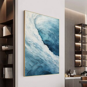 Original Ocean Wave Oil Painting On Canvas, Large Wall Art Abstract Calm Sea Wall Art Blue Decor, Custom Painting Minimalist Art Home Decor