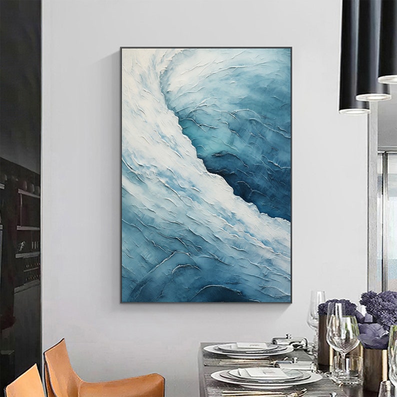 Original Ocean Wave Oil Painting On Canvas, Large Wall Art Abstract Calm Sea Wall Art Blue Decor, Custom Painting Minimalist Art Home Decor