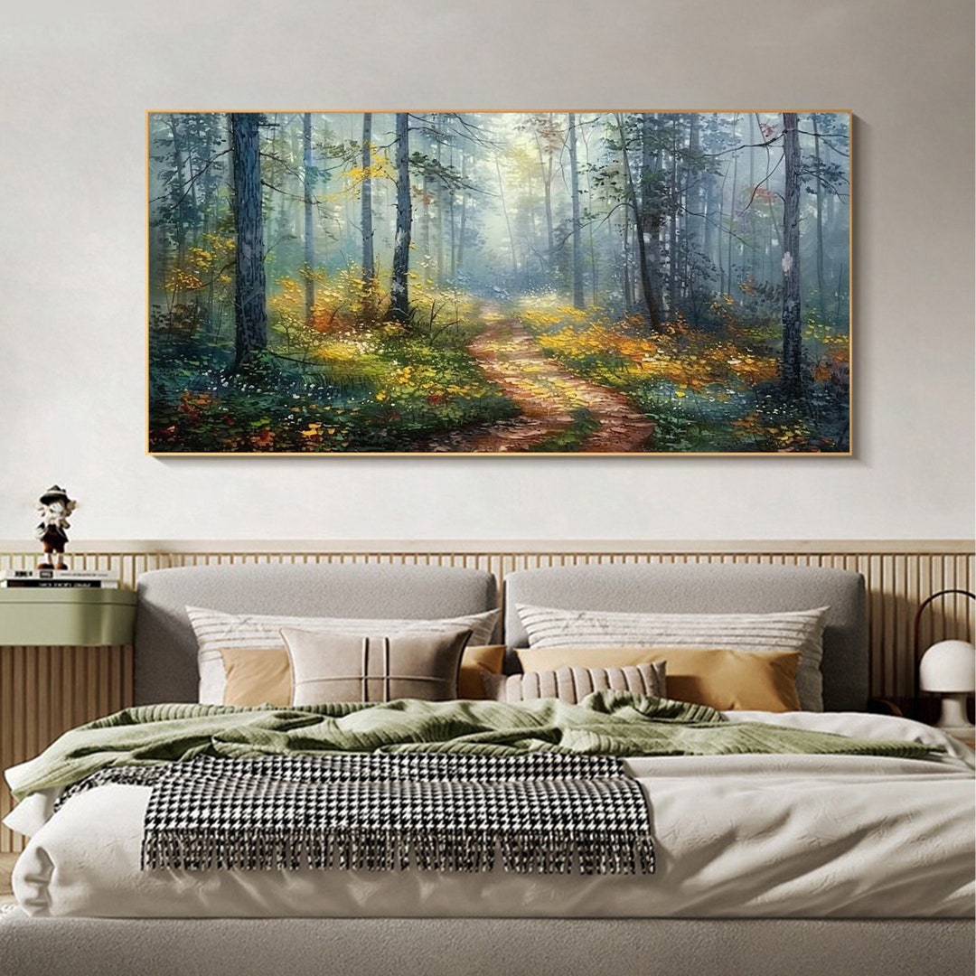 Original Green Forest Oil Painting on Canvas, Large Wall Art Abstract ...