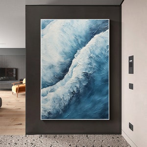 Abstract Ocean Wave Oil Painting On Canvas, Large Wall Art Original Sea Wall Art Blue Decor, Custom Painting Minimalist Living Room Decor