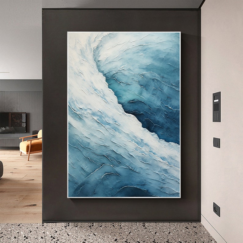 Original Ocean Wave Oil Painting On Canvas, Large Wall Art Abstract Calm Sea Wall Art Blue Decor, Custom Painting Minimalist Art Home Decor