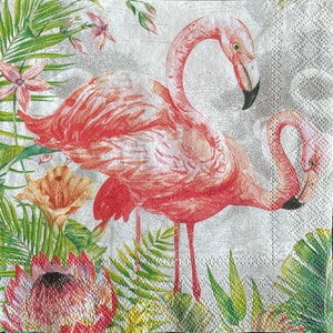 2 Decoupage napkins, Flamingo , 10&quot; x 10&quot; Unfolded  Cocktail Size