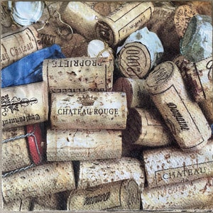 2 Decoupage napkins, Wine Corks, 13&quot; x 13&quot; Unfolded  Lunch Size Paper Napkins
