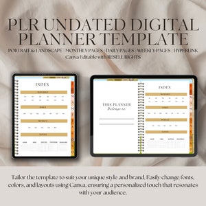 PLR Undated Digital Canva Planner TEMPLATE, Editable Canva planner template, Digital Planner, Edit and Sell on Etsy - Portrait and Landscape
