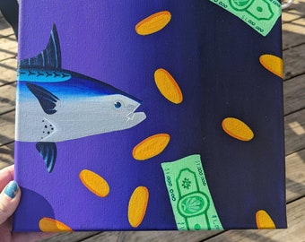 Money Fish - 10x10in Acrylic Painting