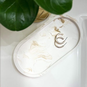 Oval Marble Tray, Trinket dish, concrete tray, bathroom tray, kitchen tray, Concrete vanity tray, keys tray, Scandinavian concrete tray