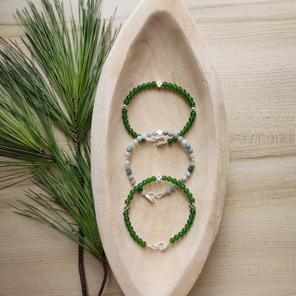 4mm jade bracelet with sterling silver 4 leaf clover accent