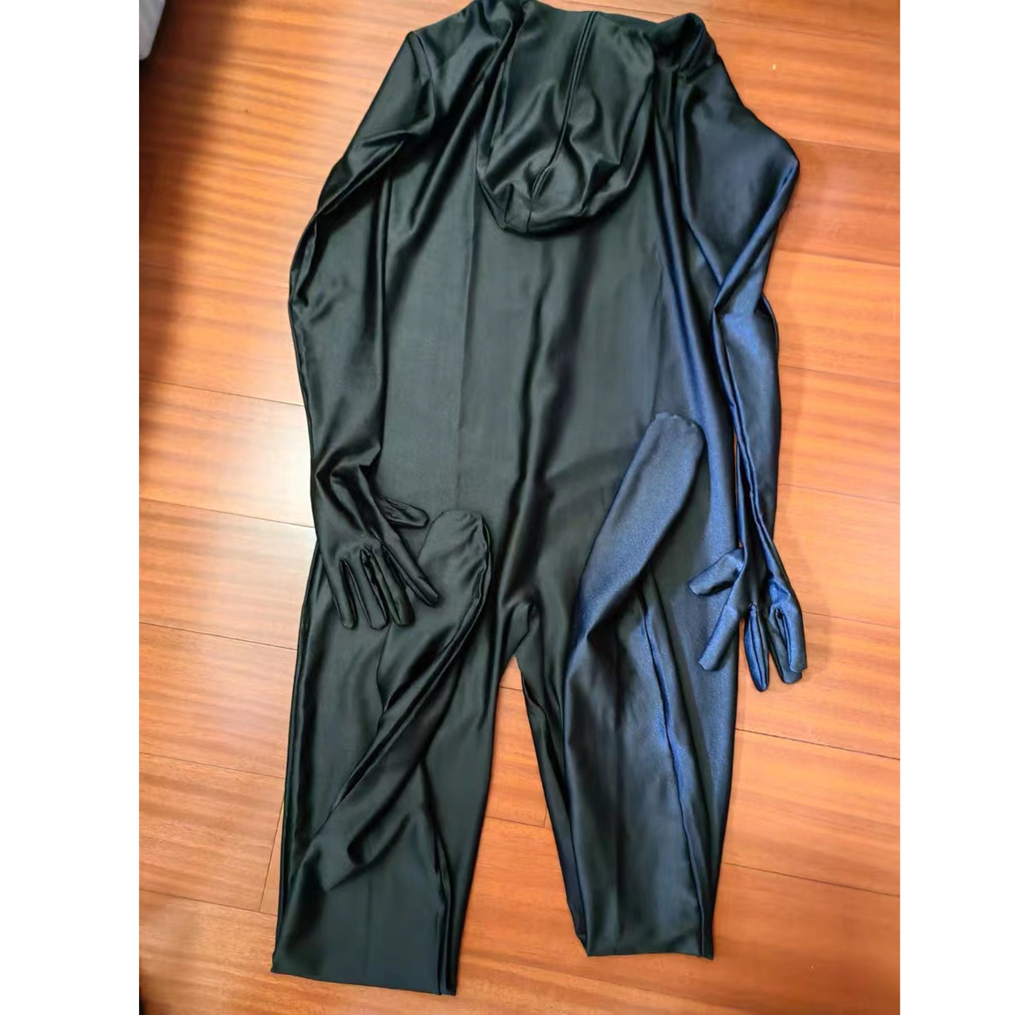 Zentai Suit Hooded Full Bodysuit Catsuit Back Zipper Black/white ...