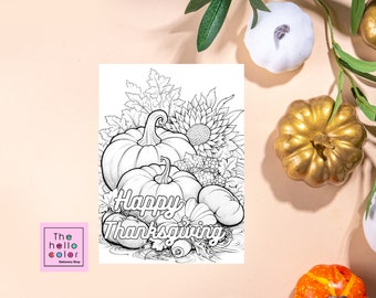 Tarjeta para colorear de Acción de Gracias, Tarjeta para colorear de vacaciones, Tarjeta para colorear de calabazas, Tarjeta para colorear de otoño, Tarjeta de felicitación de otoño, Regalo para ella, Regalo para él