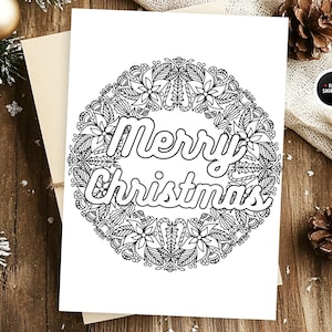 Christmas Coloring Card, Holidays Coloring Card, Christmas wreath coloring Card, Merry Christmas coloring Card, Christmas Gift idea