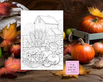 Tarjeta para colorear de Acción de Gracias, Tarjeta para colorear de vacaciones, Tarjeta para colorear de calabazas, Tarjeta para colorear de otoño, Tarjeta de felicitación de otoño, Regalo para ella, Regalo para él