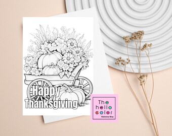 Tarjeta para colorear de Acción de Gracias, Tarjeta para colorear de vacaciones, Tarjeta para colorear de calabazas, Tarjeta para colorear de otoño, Tarjeta de felicitación de otoño, Regalo para ella, Regalo para él