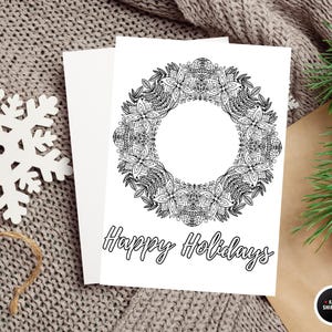 Christmas Coloring Card, Holidays Coloring Card, Christmas wreath coloring Card, Merry Christmas coloring Card, Christmas Gift