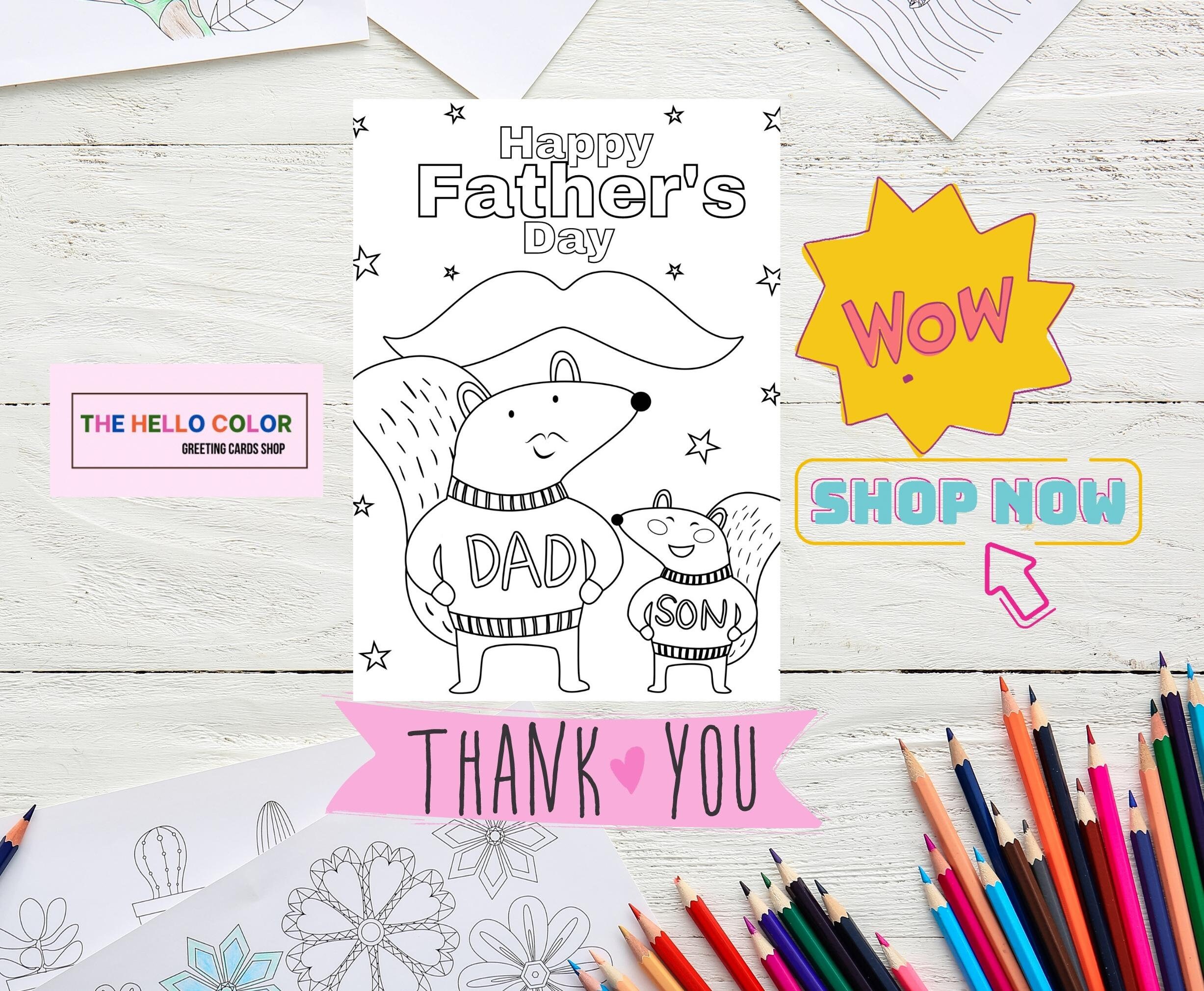Printable Coloring Father's Day Card, Happy Fathers Day Card,fun ...