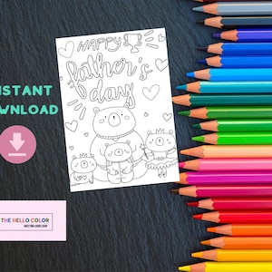 Afdrukbare kleuren Vaderdagkaart, Happy Fathers Day-kaart, Leuke kleurkaart, Cadeau voor papa, digitale download kleuren ambachtelijk klaslokaal