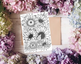 ¡Girasoles para colorear tarjetas de feliz día de la madre 5x7 para todas las edades! ¡Envío gratis!