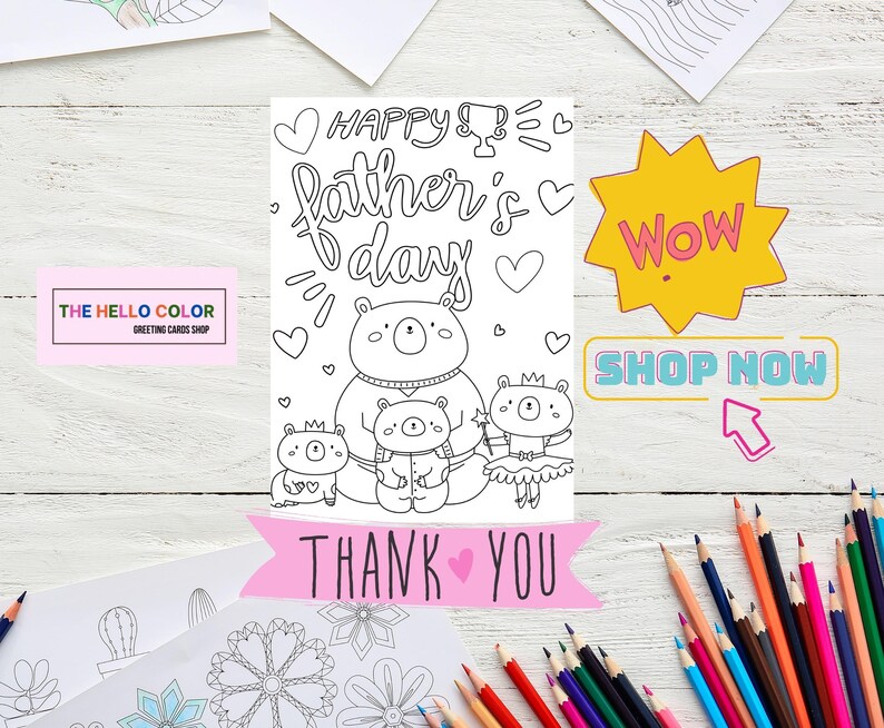 Printable Coloring Father #39 s Day Card Happy Fathers Day Etsy