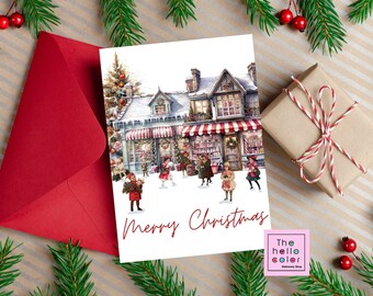 Tarjeta de Navidad, tarjeta de felicitación navideña, tarjeta de feliz Navidad, regalo para ella, regalo para él, tarjeta de Navidad vintage para niños, conjunto de 6