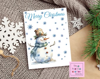 Tarjeta de Navidad, tarjeta de felicitación de muñeco de nieve, tarjeta de felicitación navideña, tarjeta de feliz Navidad, regalo para ella, regalo para él, idea de regalo de Navidad, conjunto de 6