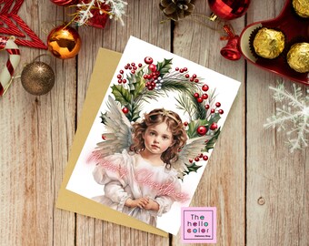 Tarjeta de Navidad, tarjeta de felicitación navideña, tarjeta de feliz Navidad, regalo para ella, regalo para él, tarjeta de Navidad de ángel vintage, conjunto de 6