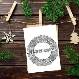 Christmas Coloring Card, Holidays Coloring Card, Christmas wreath coloring Card, Merry Christmas coloring Card, Christmas Gift