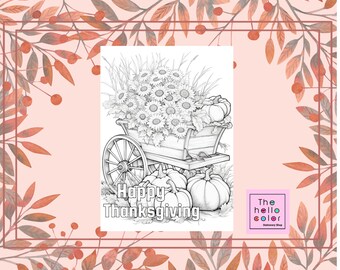 Tarjeta para colorear de Acción de Gracias, Tarjeta para colorear de vacaciones, Tarjeta para colorear de calabazas, Tarjeta para colorear de otoño, Tarjeta de felicitación de otoño, Regalo para ella, Regalo para él