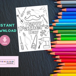 Afdrukbare kleuren Vaderdagkaart, Happy Fathers Day-kaart, Leuke kleurkaart, Cadeau voor papa, digitale download kleuren ambachtelijk klaslokaal