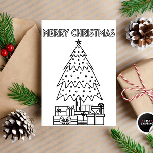 Christmas Coloring Card, Holidays Coloring Card, Christmas Tree Coloring Card, Merry Christmas Coloring Card, Christmas Gift, Fun Coloring