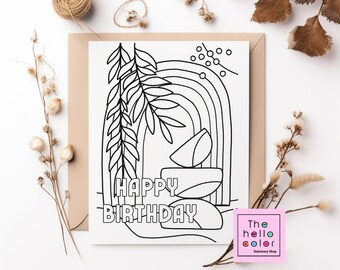 Tarjetas para colorear de feliz cumpleaños boho, Tarjeta para colorear boho, Conjunto estacionario, Conjunto de tarjetas hechas a mano, Tarjeta de felicitación, Regalo para ella, Regalo para él