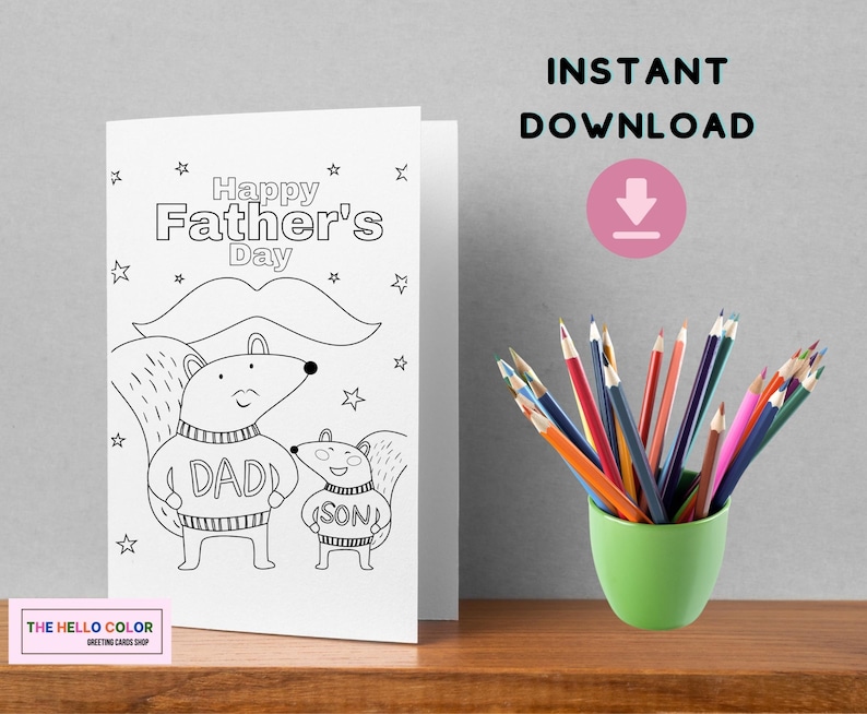 Printable Coloring Father's Day Card, Happy Fathers Day Card,fun ...