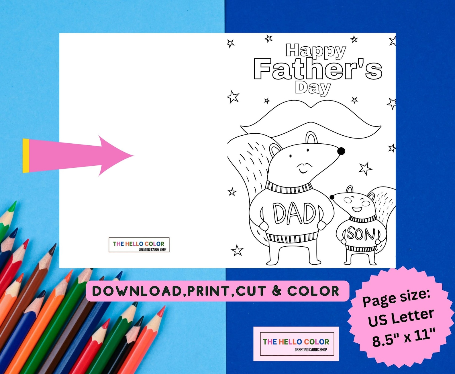 Printable Coloring Father's Day Card, Happy Fathers Day Card,fun ...
