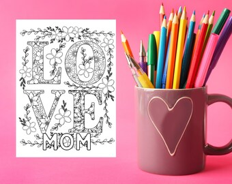 LOVE MOM-Coloring Flowers alfabetos Tarjetas 5x7 para todas las edades !, ¡Envío gratis!