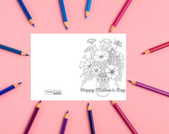 ¡Tarjetas para el día de la madre feliz con ramo de flores para colorear 5x7 para todas las edades! ¡Envío gratis!
