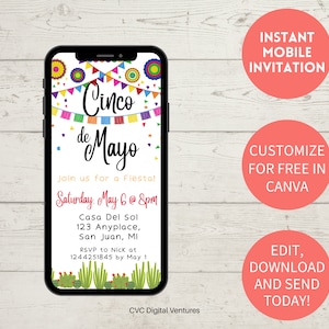 Editable Cinco De Mayo Party Invitation, Cinco De Mayo Invitations, Mobile Invitation, Digital Invitation, Cinco De Mayo Invite