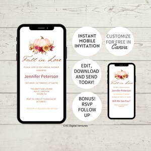 Editable Fall in Love Bridal Shower Invitation, Autumn Bridal Shower Invite, Fall Bridal Shower, Fall in Love Bridal Shower Invite, Text