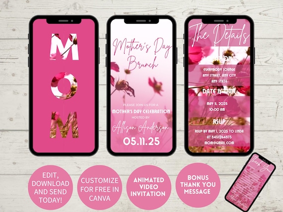 Pink Mother's Day Brunch Invite: Editable Ladies' Event (Digital)