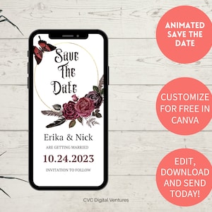 Red Gothic Save The Date Template, Gothic Wedding Save The Date Video, Save the date text, Editable template, Instant Download