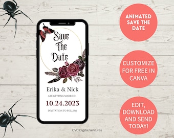 Red Gothic Wedding Save The Date Video Template (Instant Download)