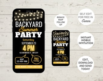 Summer Backyard Party Invitation: Editable Mobile Invite (Digital)
