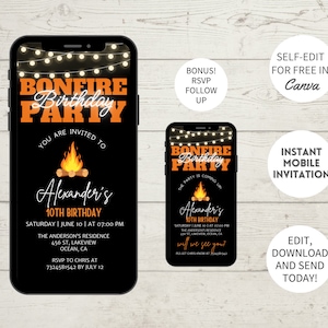 Fall Bonfire Birthday Party Invite: Text Message, Editable (Digital)