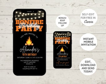 Fall Bonfire Birthday Party Invite: Text Message, Editable (Digital)