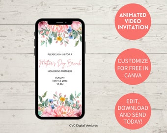 Floral Mother's Day Brunch Video Invitation: Editable Phone Template (Digital Download)