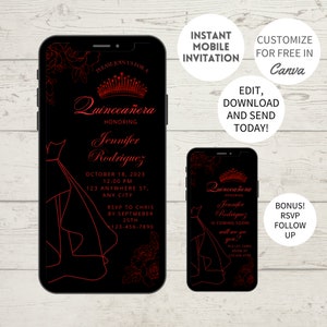 Editable Quinceañera Invitation Template: Mobile Invite (Canva)