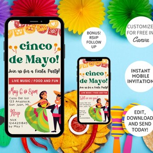Editable Cinco De Mayo Party Invitation: Mobile Fiesta Invite (Digital)
