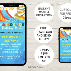 Editable Water Slide Birthday Invitation Digital, Birthday Invitation Boys Water Slide, Water Slide Birthday Party Invitation, Canva
