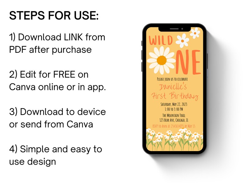 Daisy 1st Birthday Invitation, Daisy Invitation, Wild and Onederful