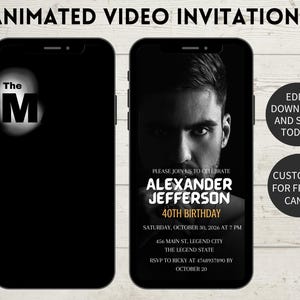 Animierte 40. Geburtstags-Einladung für Männer (Digital Invite)