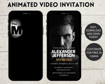 Animated 40th Birthday Invitation for Men (Digital Invite)