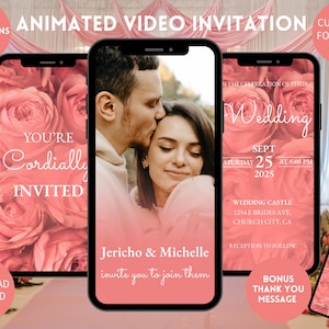 Animated Wedding Invitation Roses, Custom Wedding Digital Invitation Editable Digital Canva Template Electronic Wedding Video Invitation