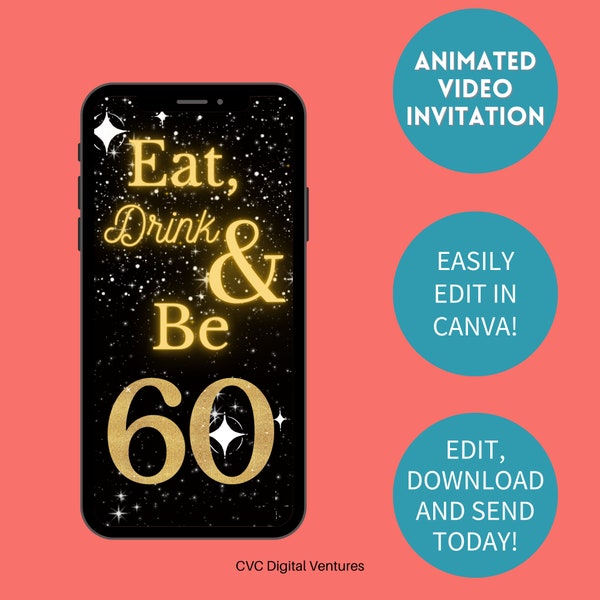 60. Geburtstag Einladung für Männer, Video Einladung zum 60. Geburtstag, Gold, digitale Einladung, 60. Geburtstag Männer, elektronische Einladung, bearbeitbar